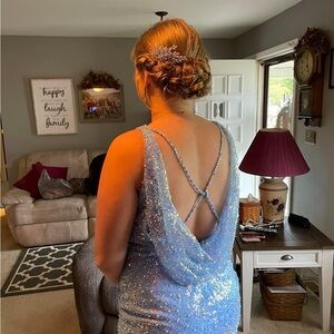 Splash Blue Sequin Prom Dress